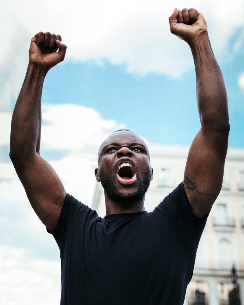 Black man on demonstration against police brutality
